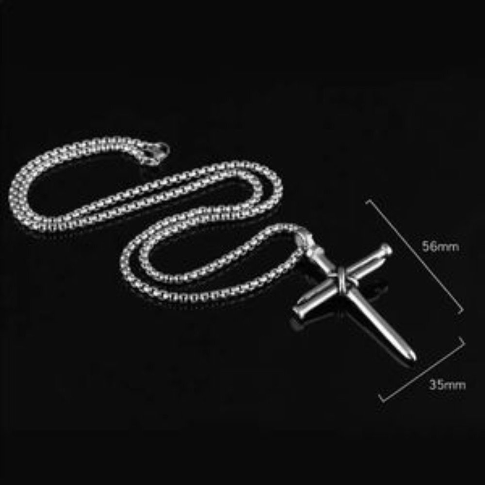 New Silver Double Nail Cross Chain Necklace Religious Necklace For Men​ - Picture 4 of 6